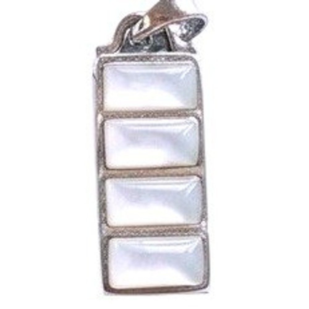 Mother of Pearl Shell Rectangle Silver Tone Bar Pendant Necklace White